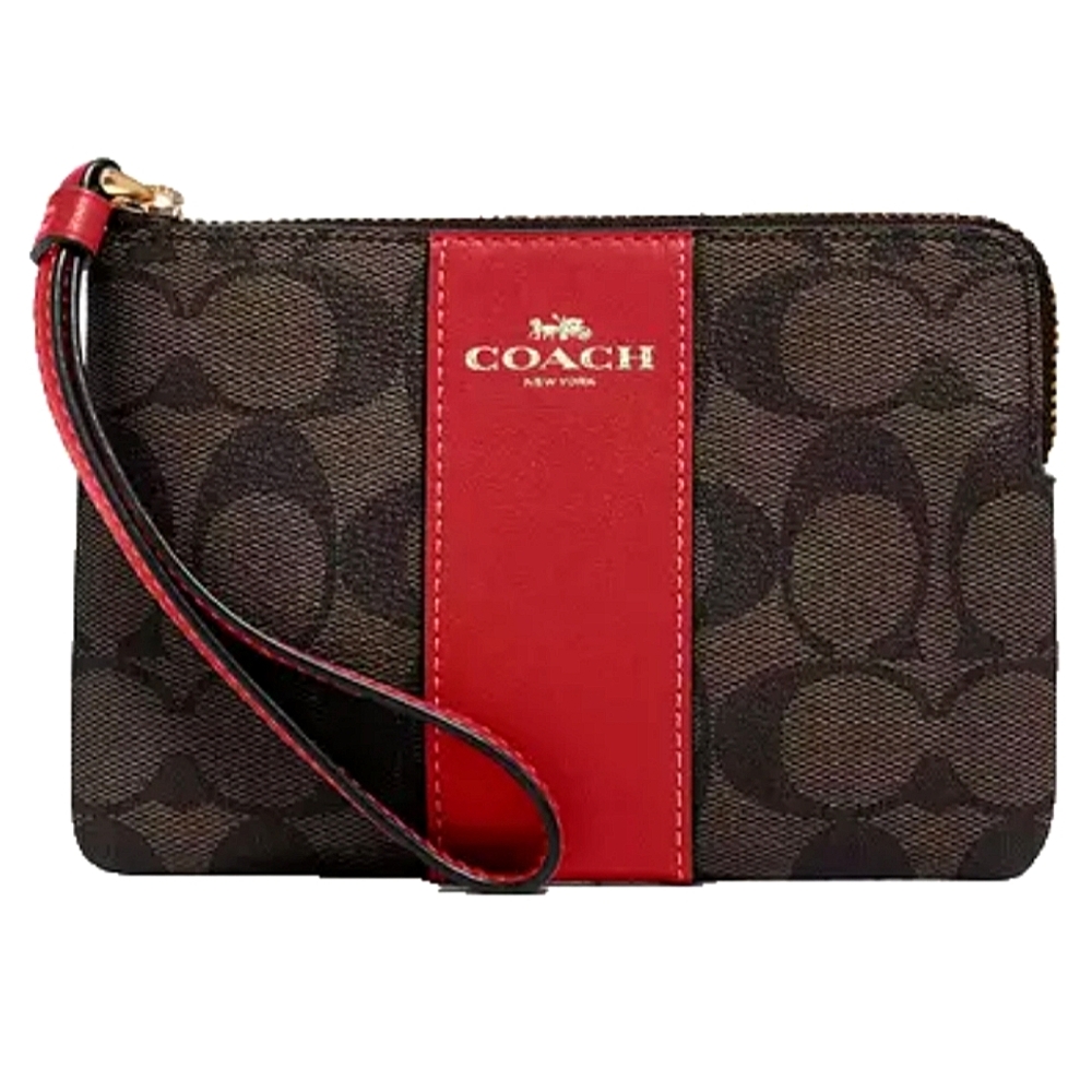 Coach wallet/wristlet, brown and red.